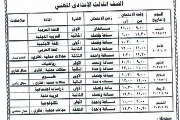 جدول امتحانات الفصل الدراسي الثاني لمحافظة الشرقية 2019