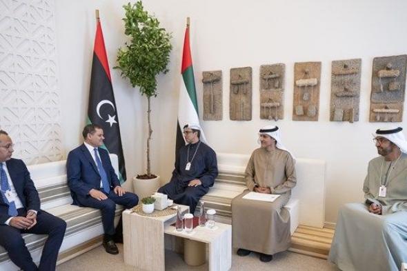 منصور بن زايد يلتقي رئيس حكومة الوحدة الوطنية في ليبيا على هامش القمة العالمية للحكومات