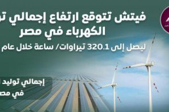 "فيتش" تتوقع ارتفاع إجمالى توليد الكهرباء بمصر لـ320.1 تيراوات/ ساعة فى 2033