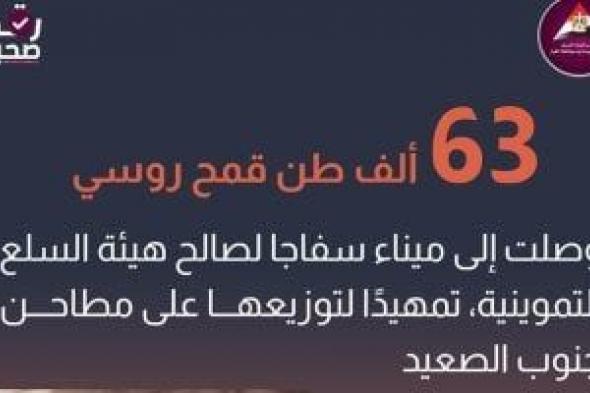 معلومات الوزراء: ميناء سفاجا يستقبل 63 ألف طن قمح روسي