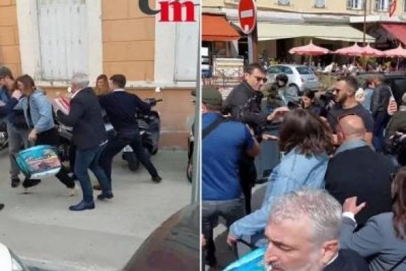 تراند اليوم : شاهد.. سياسي فرنسي يعتدي على سيدة بالضرب بعدما رشقته بالبيض
