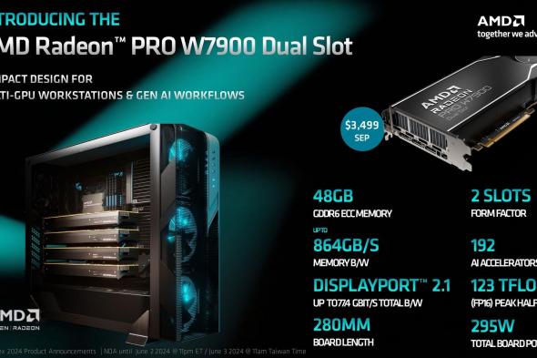 تكنولوجيا: معالج AMD Radeon Pro W7900 Dual Slot يحصل على تخفيض في الأسعار بقيمة 500 دولار #Computex2024