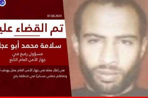 الجيش الإسرائيلي: قضينا أمس على أحد كبار قادة جهاز الأمن العام التابع لـ"حماس" في رفح